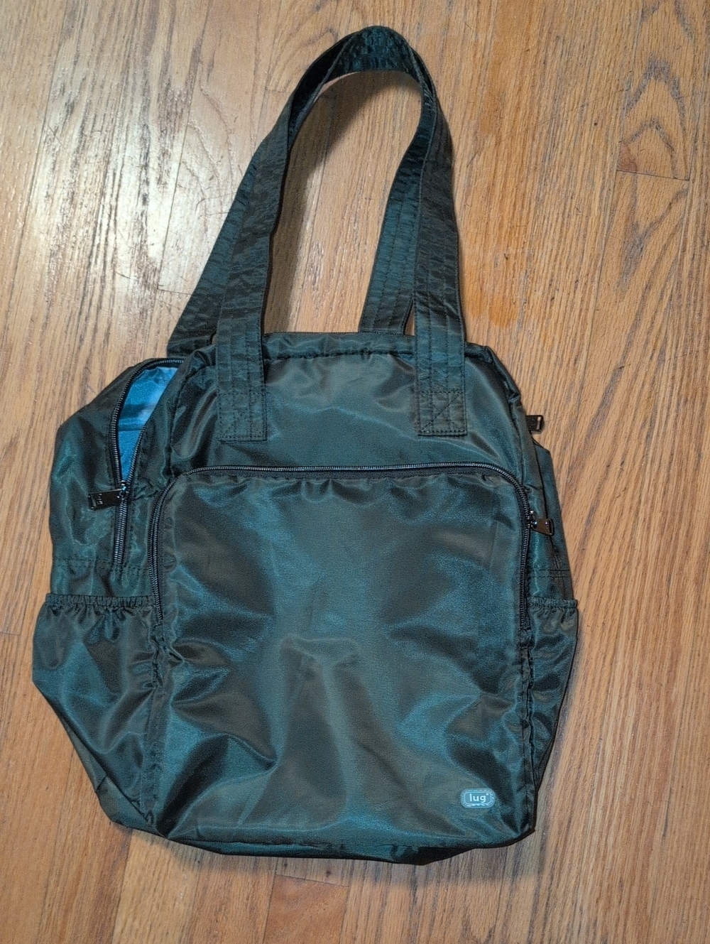 lug Black Nylon Messenger Tote with Blue Interior Accent